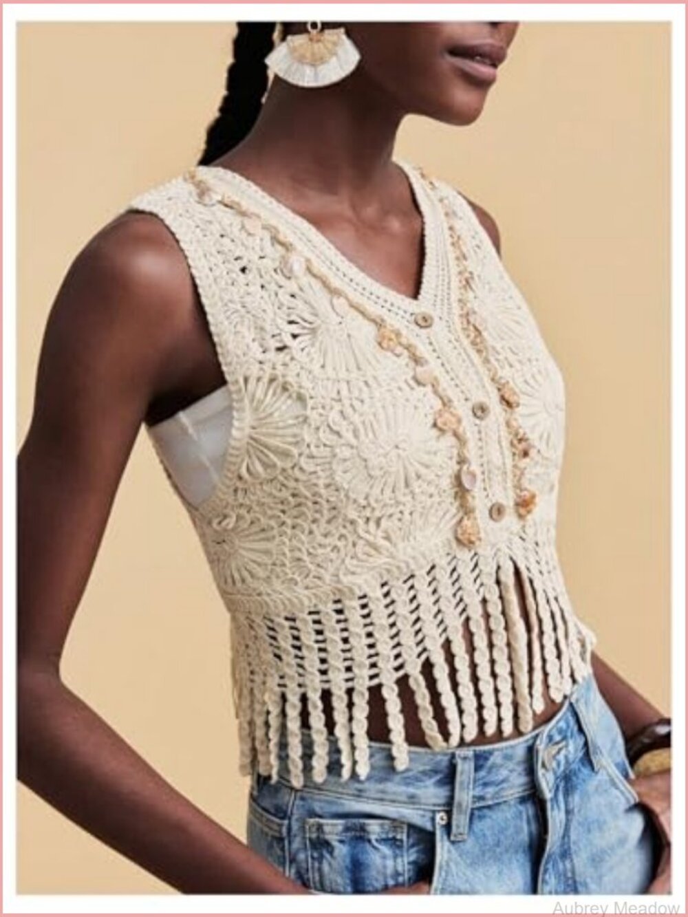 Boho Crochet Tank Crop Top Hollow Out Fringe Summer Vest - Picture 2 of 7